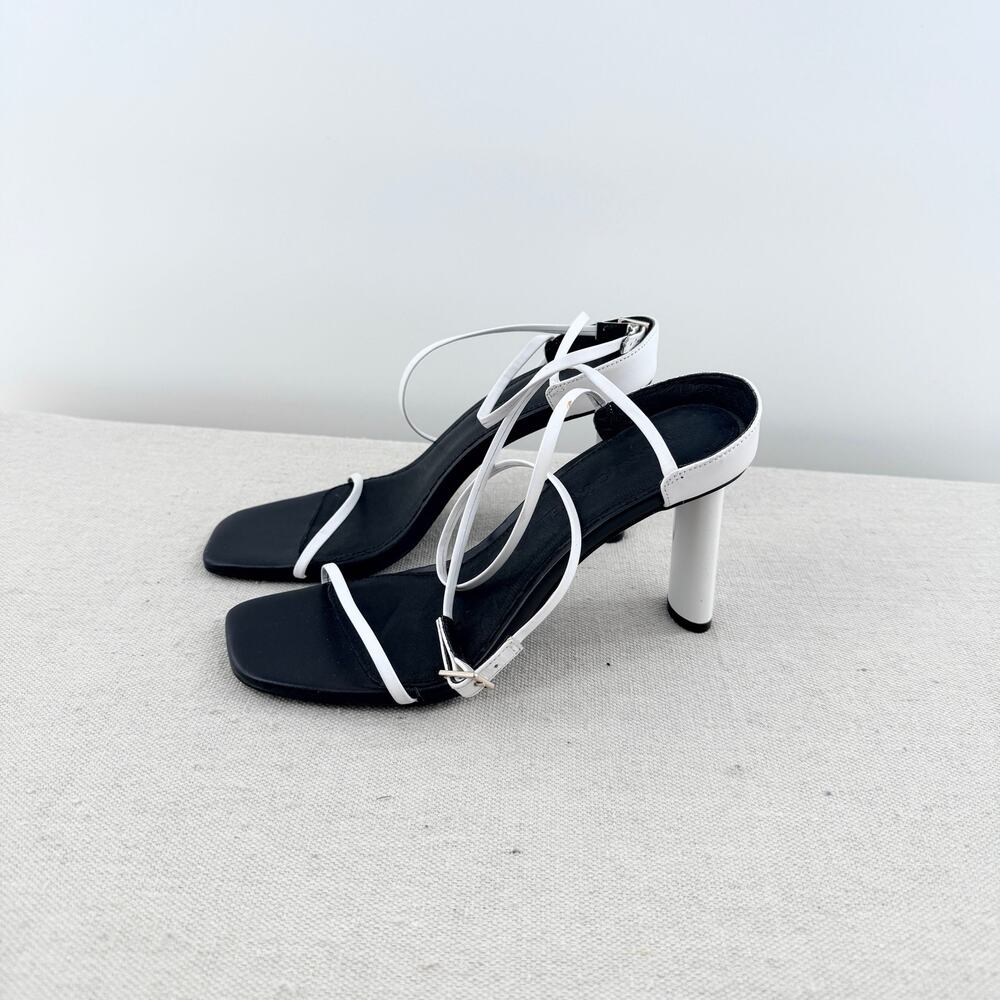 Manning Cartell Block Heel Wrap Strappy Sandals White Black Women's Size EU 36
